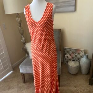Nina Leonard Orange Striped Maxi Dress